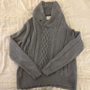 Grey cable knit sweater with button up collar
